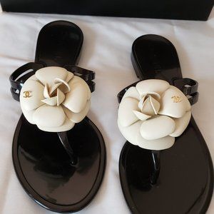 Authentic Chanel Camellia Thong Jelly Sandals